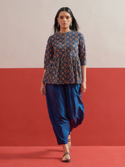 Blue Floral Geometric Peplum Top With Balloon Pants Shae by SASSAFRAS