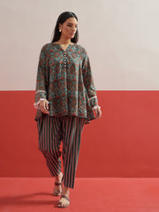 Green Floral Choga Kurta With Pharsi Salwar Shae by SASSAFRAS