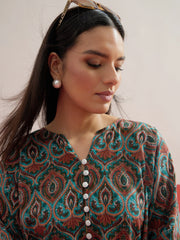 Green Floral Choga Kurta With Pharsi Salwar Shae by SASSAFRAS