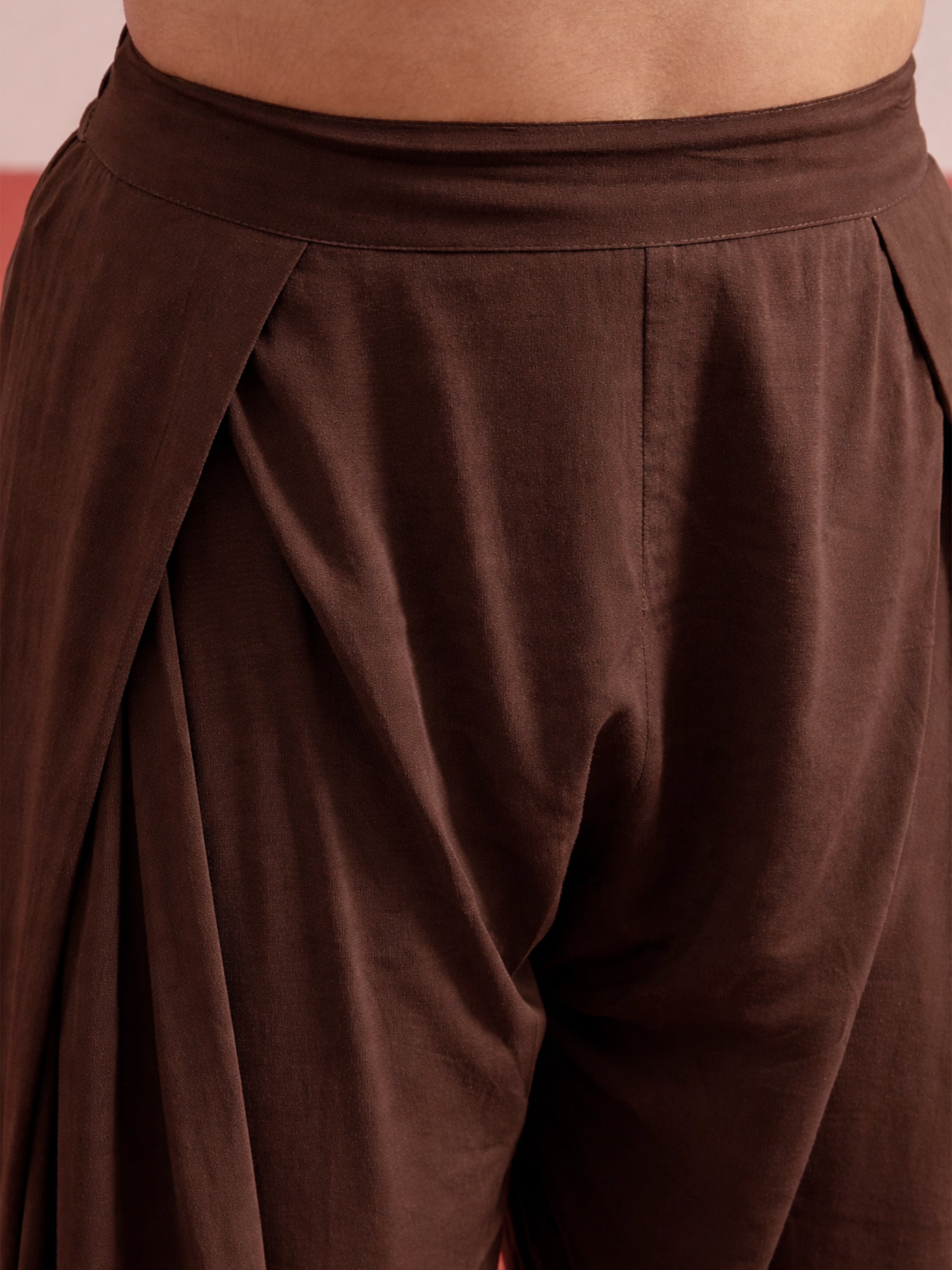 Brown Embroidered Button Down Short Kurti With Pharsi Salwar Shae by SASSAFRAS