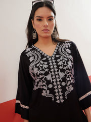 Black Embroidered Short Kurti With Polka Pants Shae by SASSAFRAS