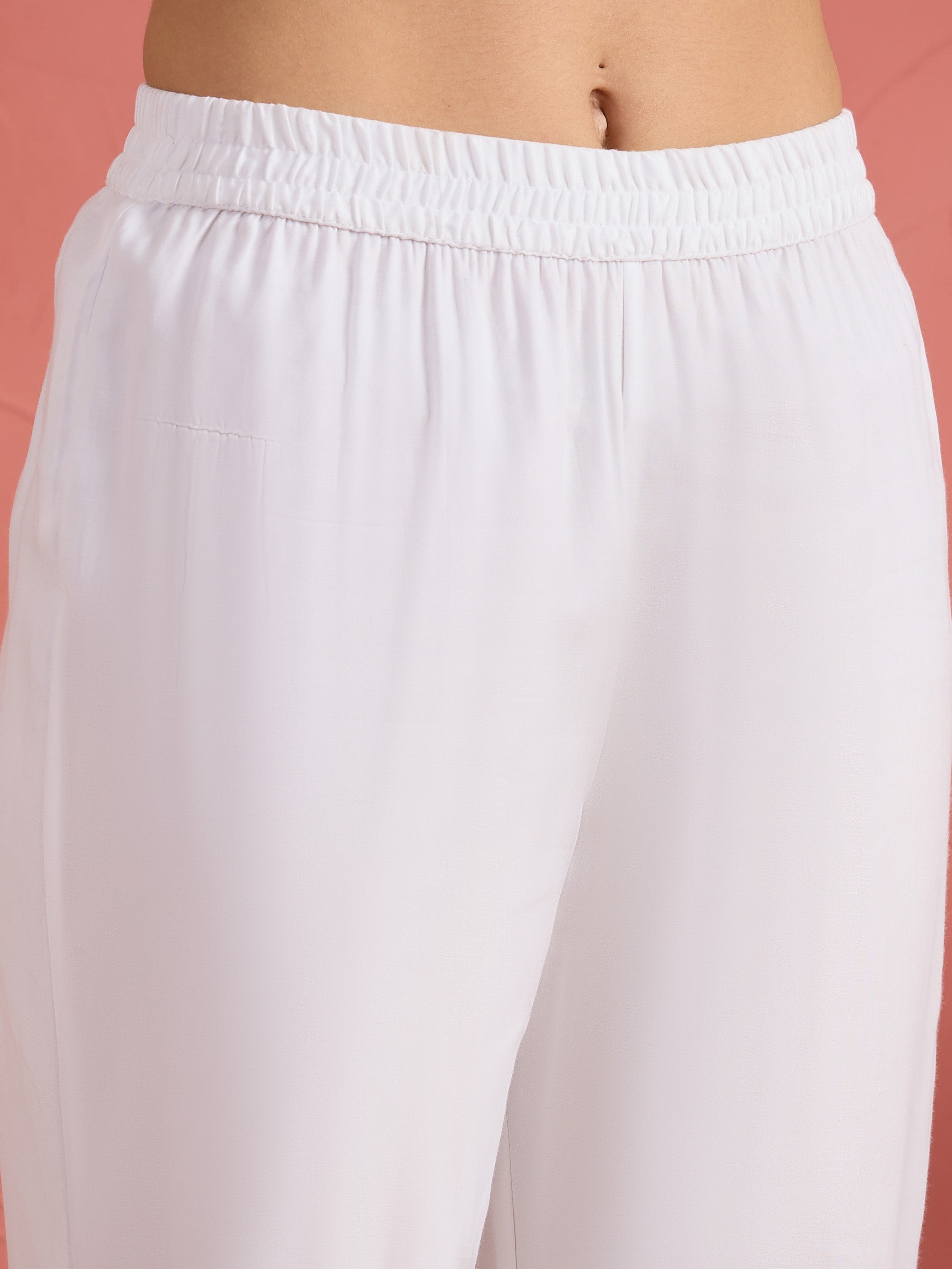 Women White Embroidered Choga Kurta With Pencil Pants
