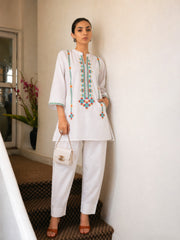 Women White Embroidered Short Kurta With Farshi Salwar