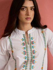 Women White Embroidered Short Kurta With Farshi Salwar