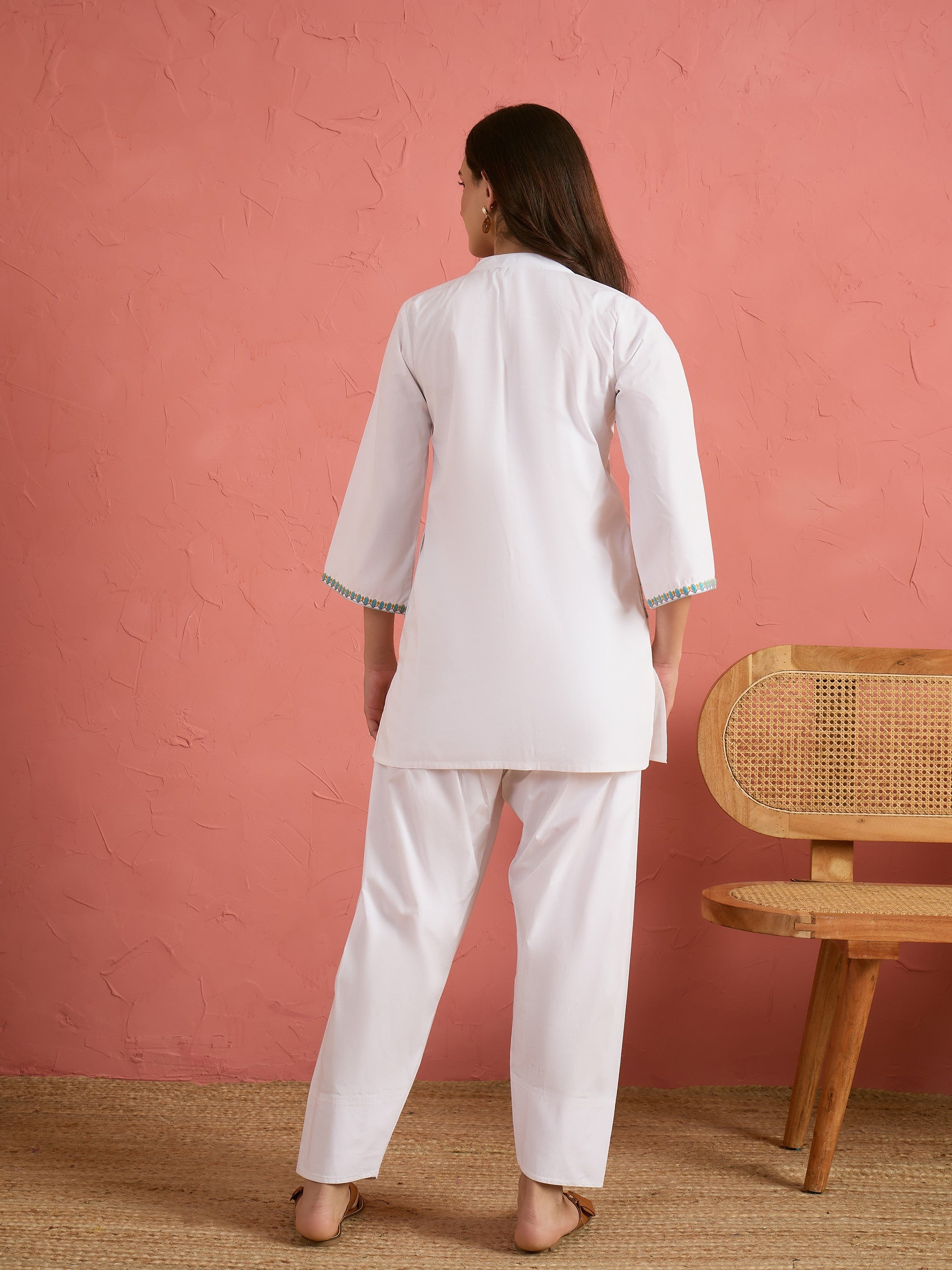 Women White Embroidered Short Kurta With Farshi Salwar