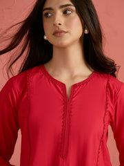 Women Red Embroidered Short Kurta With Farshi Salwar