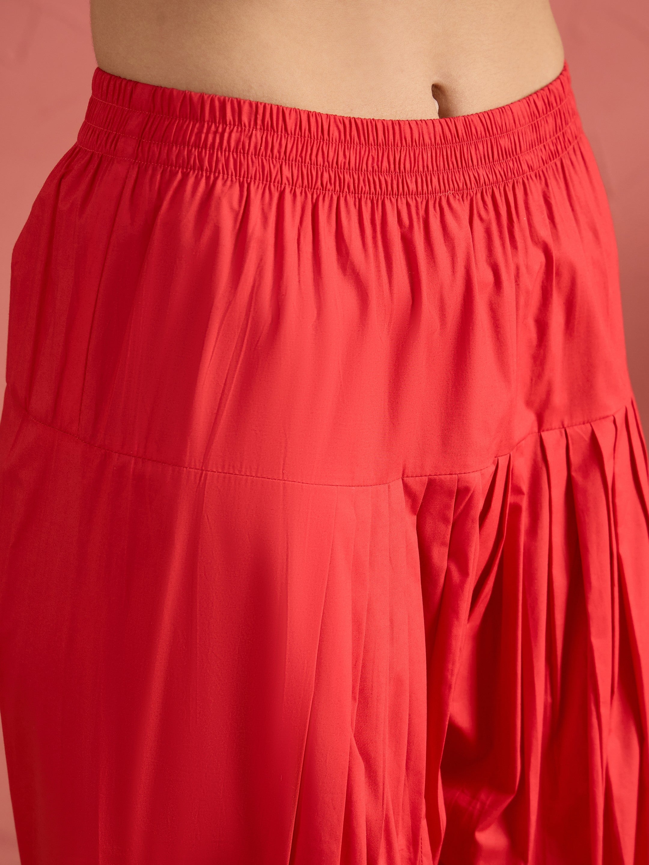 Women Red Embroidered Short Kurta With Farshi Salwar