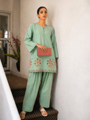 Women Sea Green Embroidered Short Kurta With Farshi Salwar