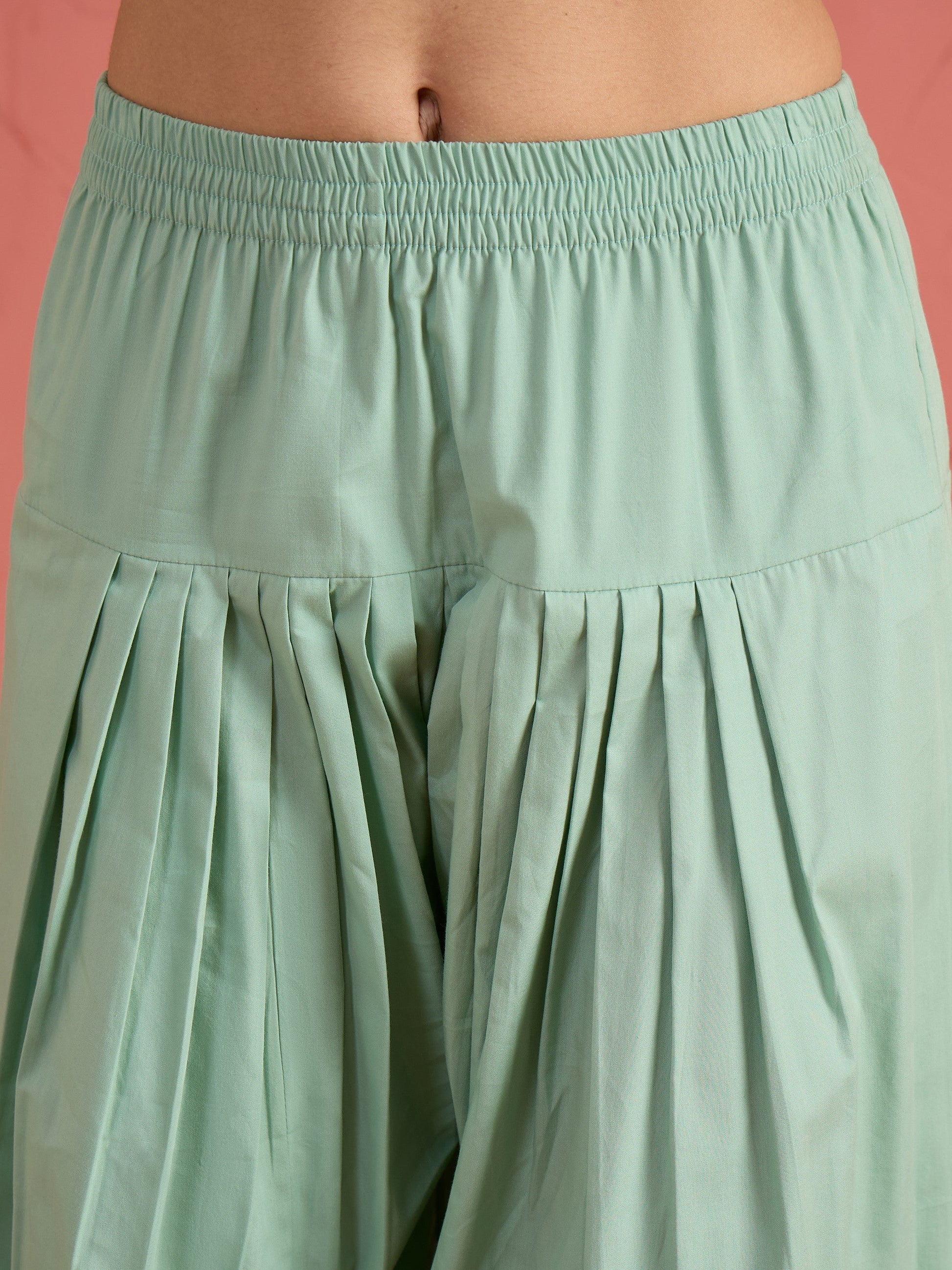 Women Sea Green Embroidered Short Kurta With Farshi Salwar