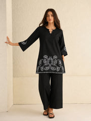 Women Black Cut Work Short Kurta With Straight Pants