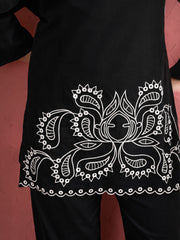 Women Black Cut Work Short Kurta With Straight Pants