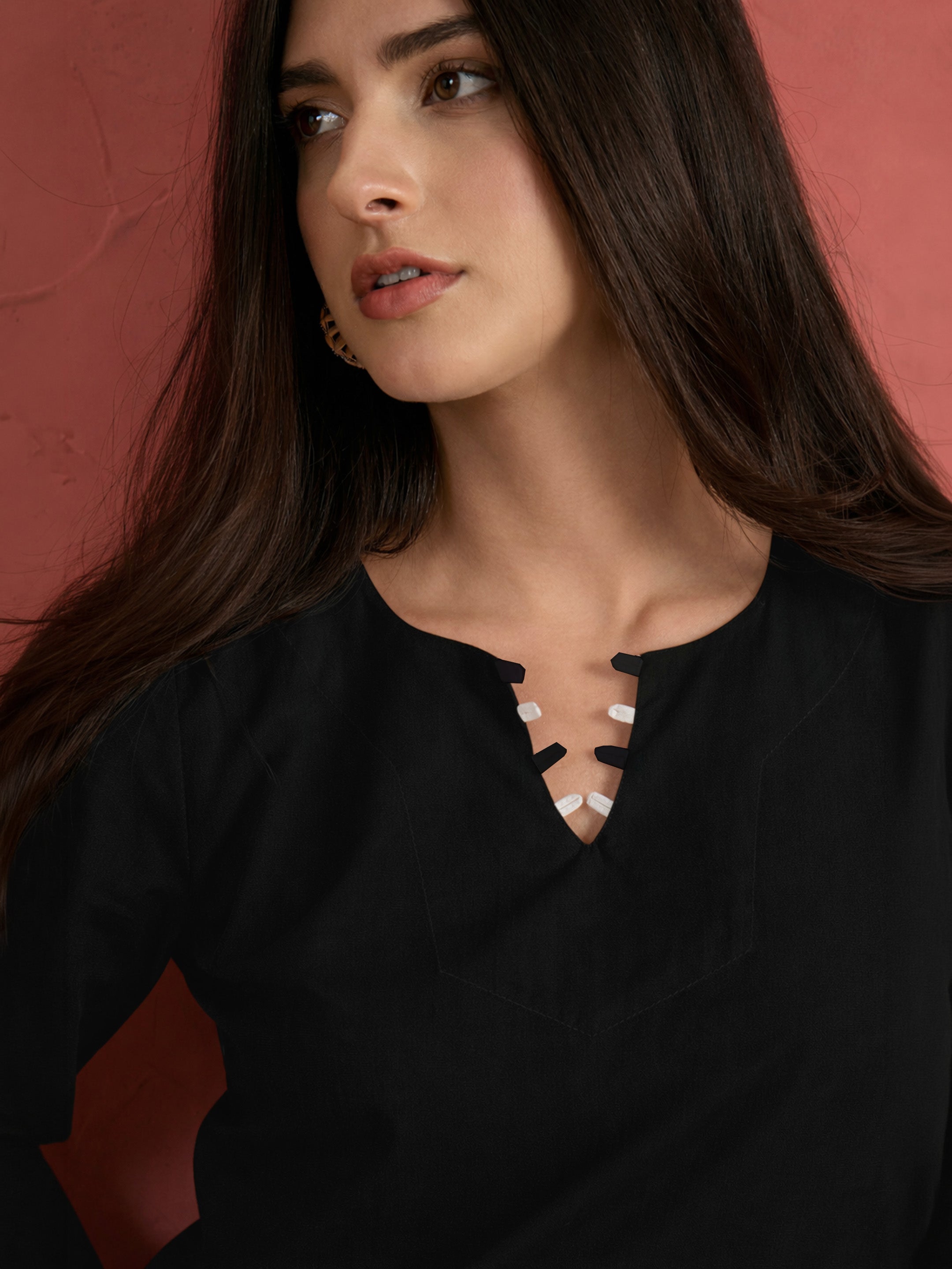 Women Black Cut Work Short Kurta With Straight Pants