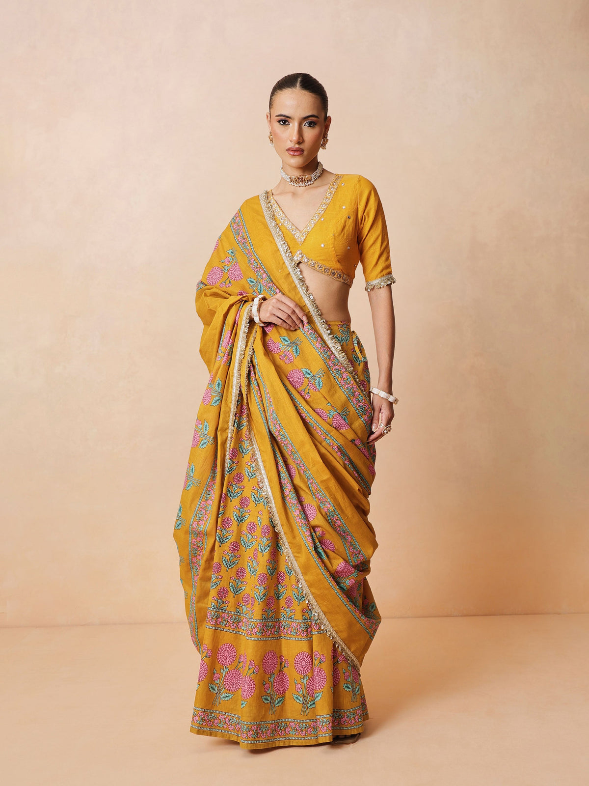 Yellow Embroidered Crop Top With Anarkali Skirt & Dupatta-Luxe - Shae by SASSAFRAS