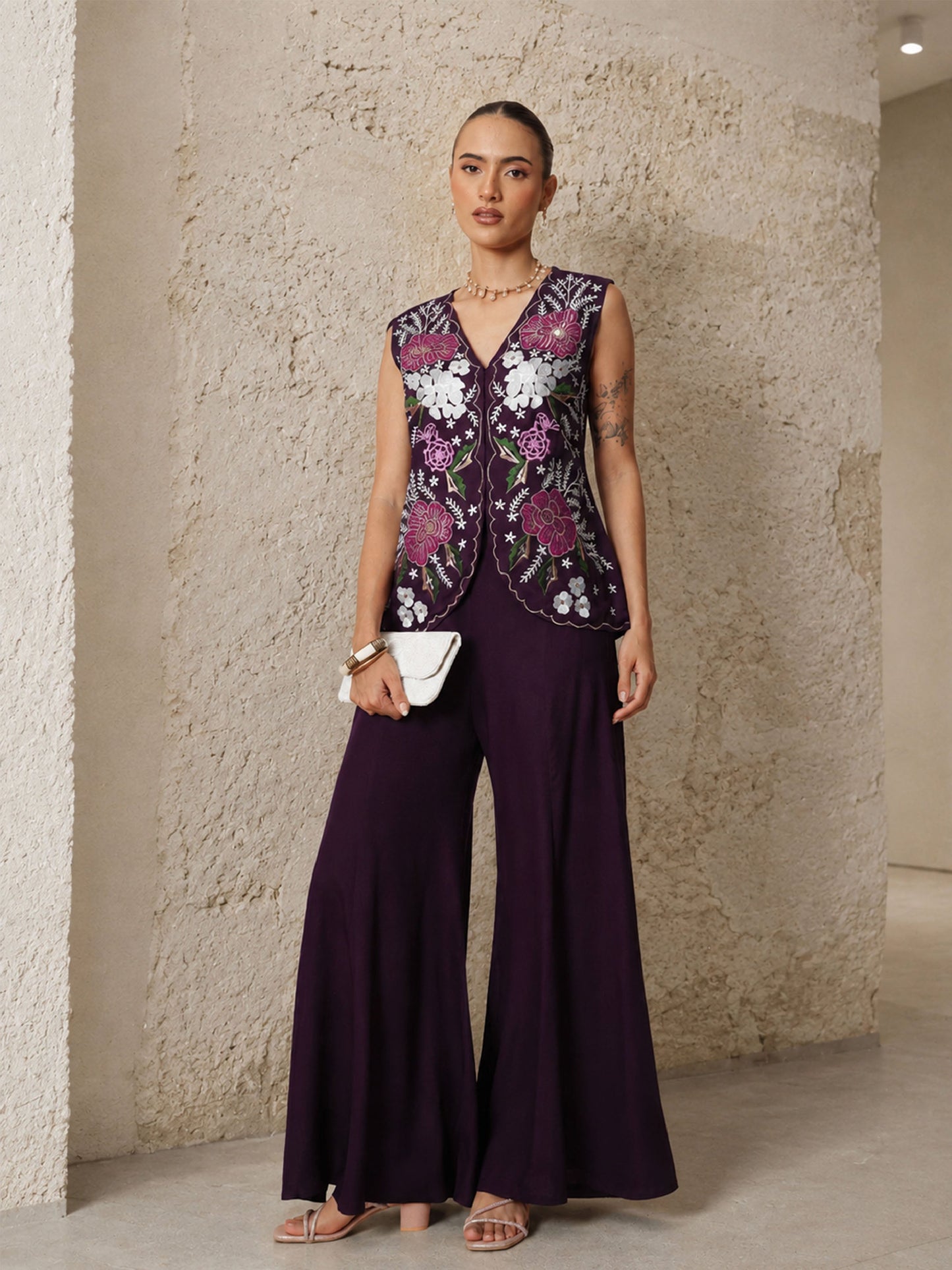 Black Embroidered Top With Palazzo Pants -Shae by SASSAFRAS