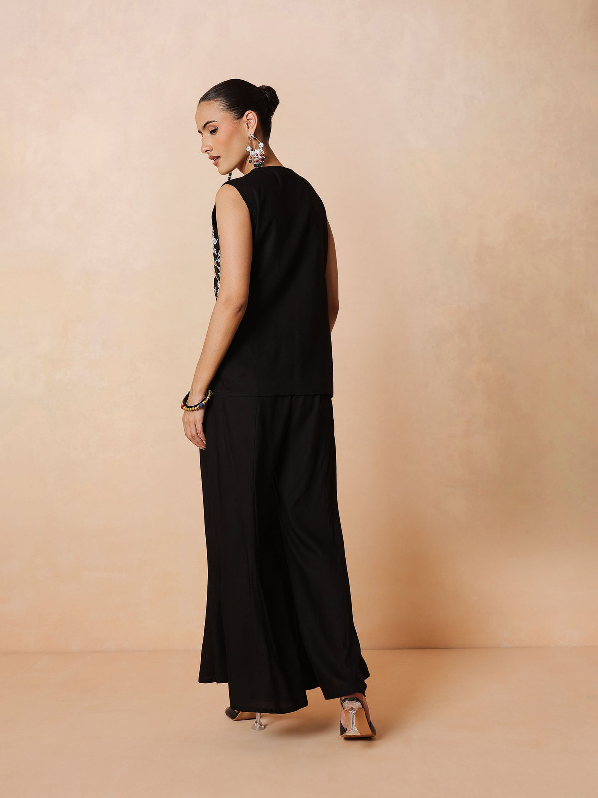 Black Embroidered Top With Palazzo Pants -Shae by SASSAFRAS