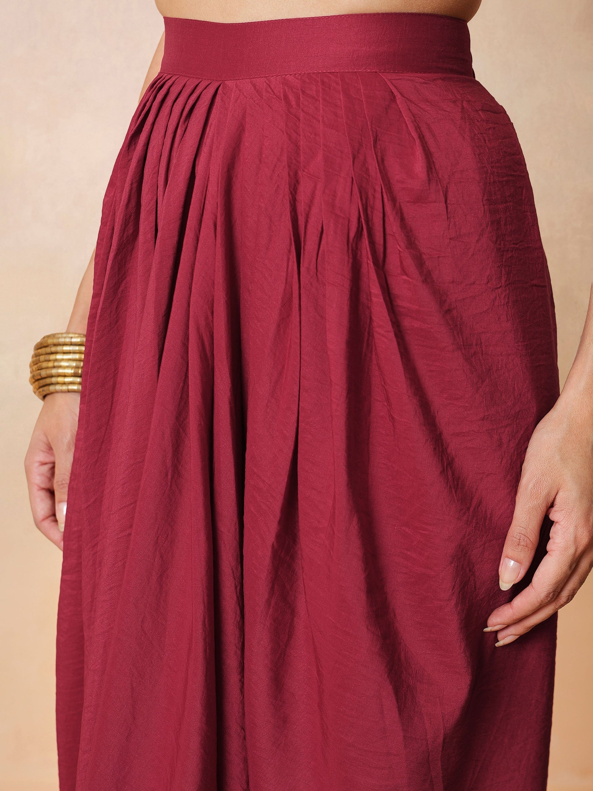 Maroon Embroidered Sleeveless Top With Dhoti Skirt -Shae by SASSAFRAS