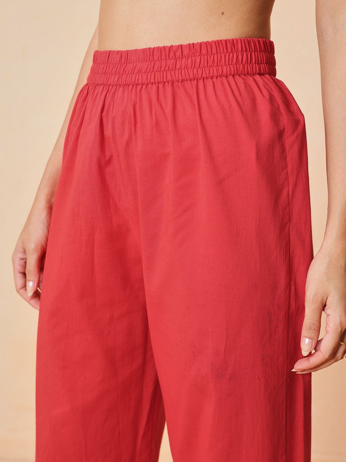 Women Red Floral Anarkali Kurta With Pencil Pants & Dupatta