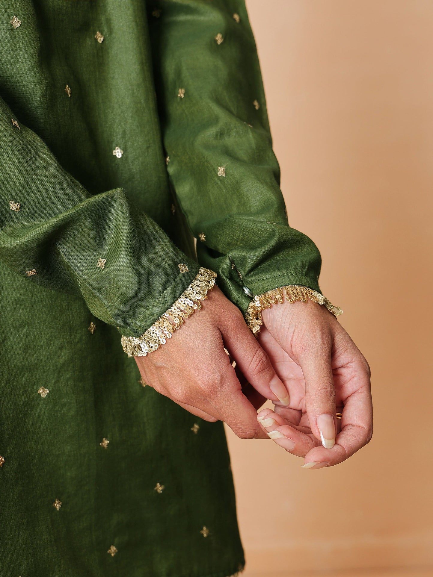 Olive Embroidered Short Kurta With Sharara Pants & Dupatta-Luxe - Shae by SASSAFRAS