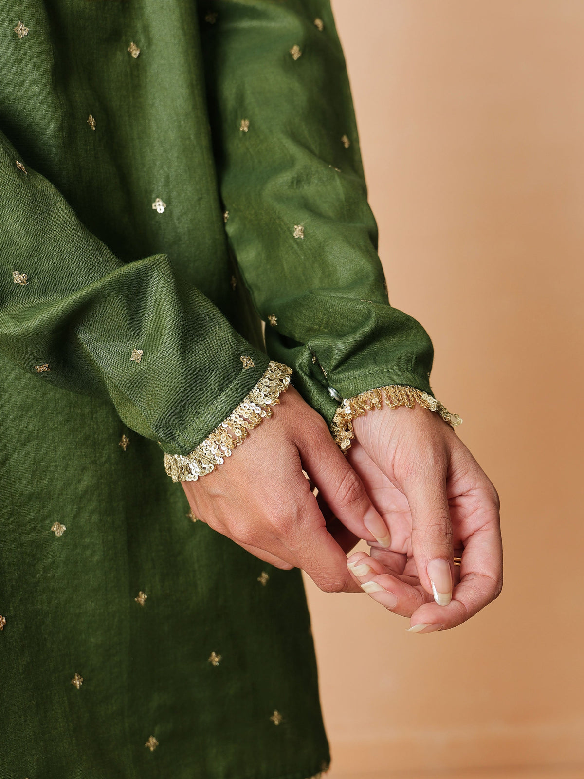 Olive Embroidered Short Kurta With Sharara Pants & Dupatta-Luxe - Shae by SASSAFRAS