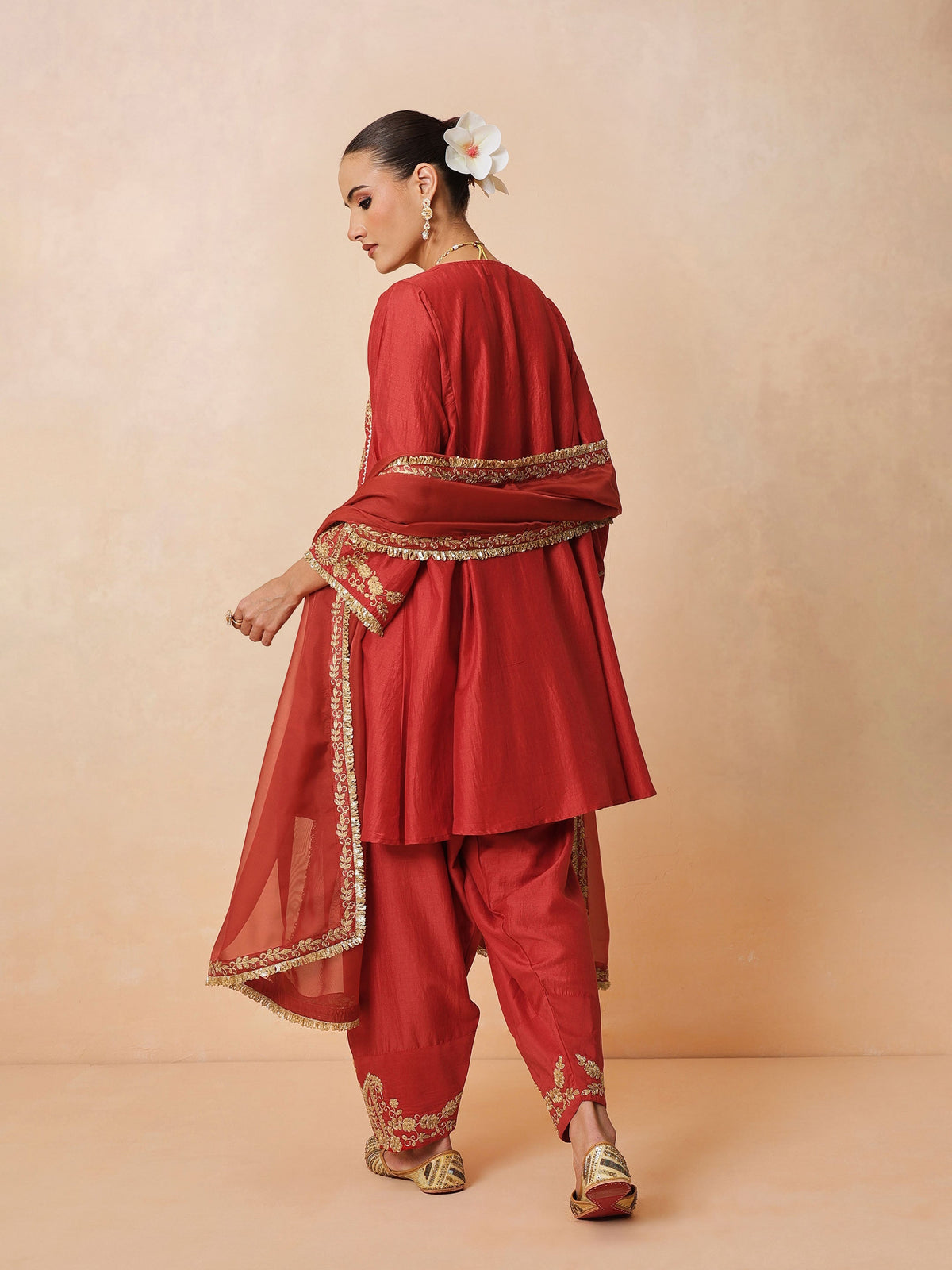 Maroon Embroidered Choga Kurta With Farshi Salwar & Dupatta-Luxe - Shae by SASSAFRAS