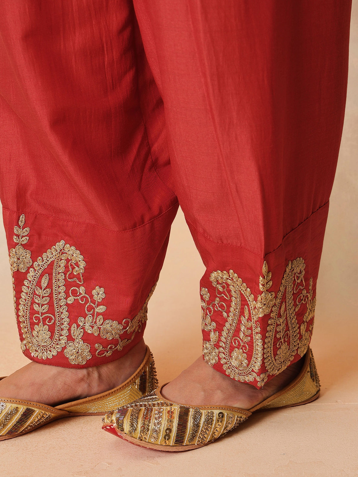 Maroon Embroidered Choga Kurta With Farshi Salwar & Dupatta-Luxe - Shae by SASSAFRAS