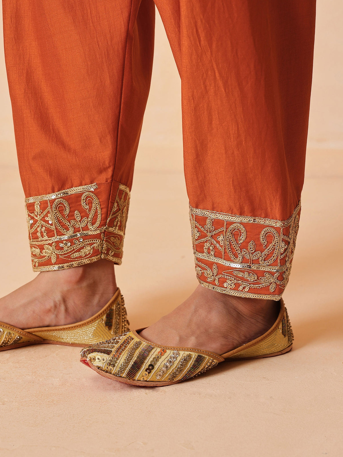 Orange Embroidered Short Kurta With Farshi Salwar & Dupatta-Luxe - Shae by SASSAFRAS