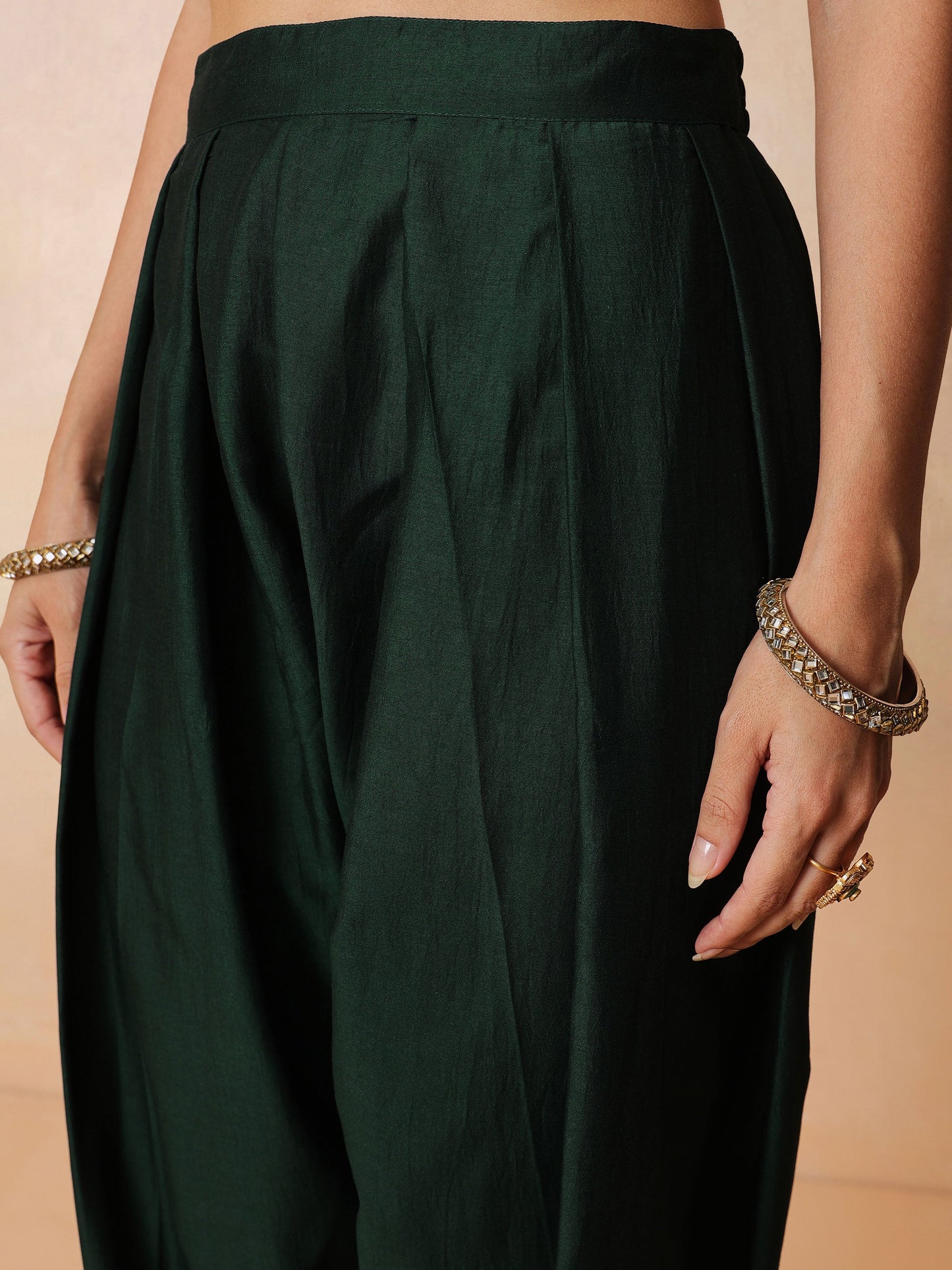 Green Embroidered Short Kurta With Farshi Salwar & Dupatta-Luxe - Shae by SASSAFRAS