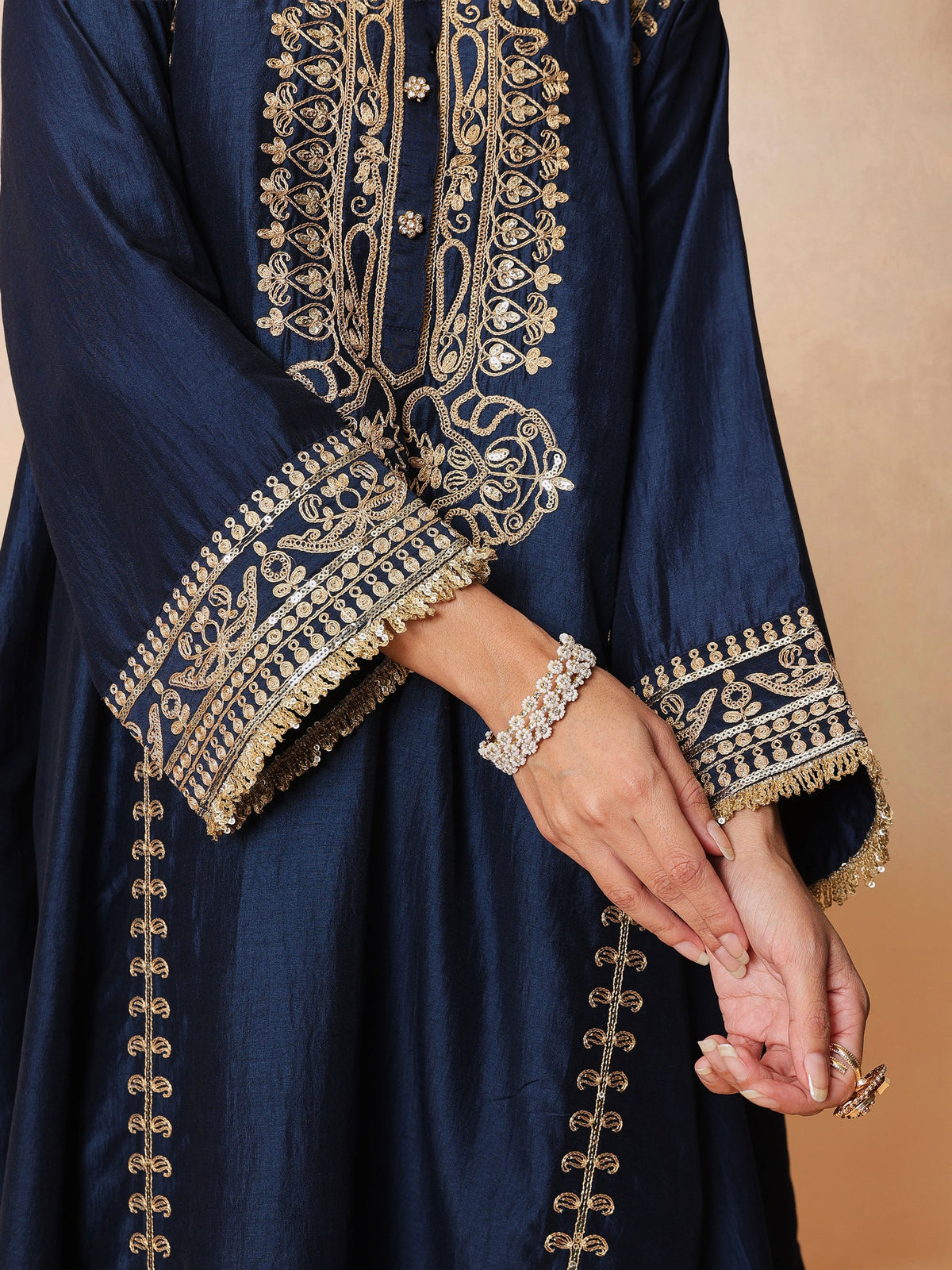 Navy Embroidered Choga Kurta With Straight Pant & Dupatta-Luxe - Shae by SASSAFRAS
