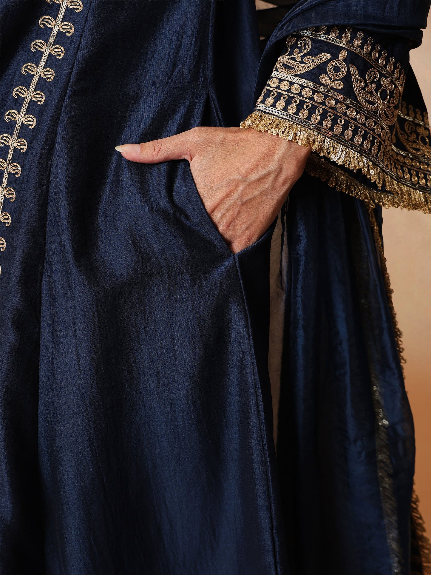 Navy Embroidered Choga Kurta With Straight Pant & Dupatta-Luxe - Shae by SASSAFRAS