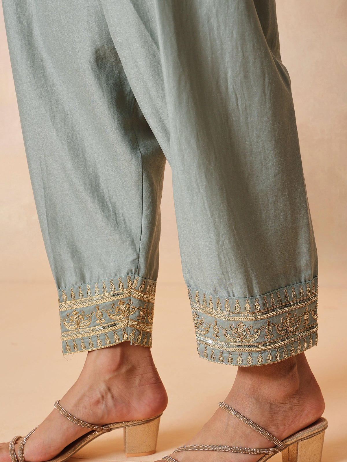 Pista Green Embroidered Short Kurta With Farshi Salwar & Dupatta-Luxe - Shae by SASSAFRAS