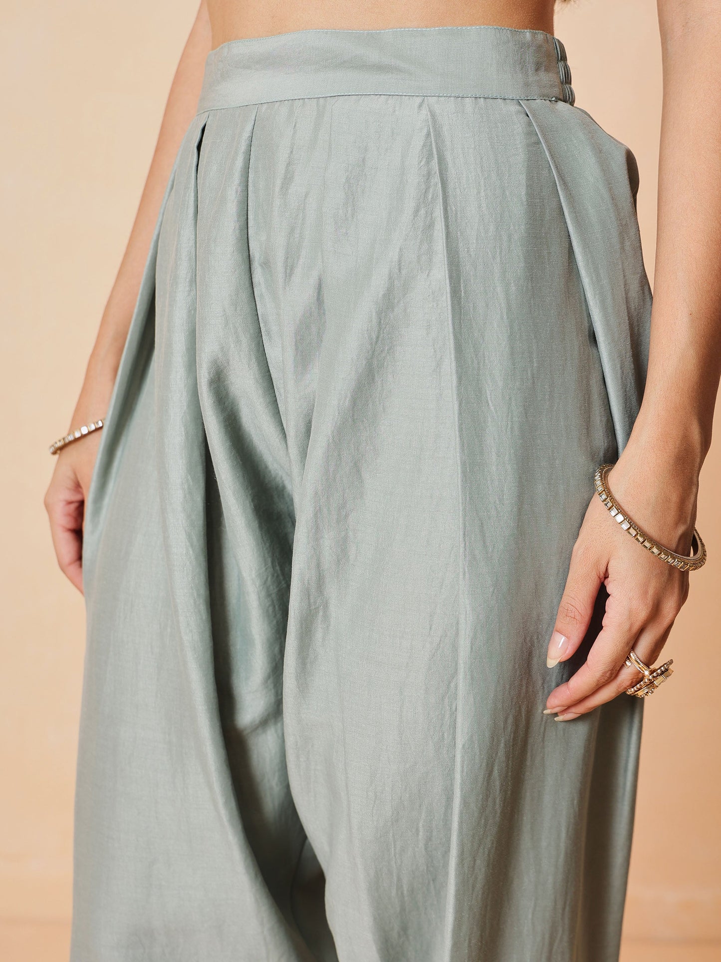 Pista Green Embroidered Short Kurta With Farshi Salwar & Dupatta-Luxe - Shae by SASSAFRAS