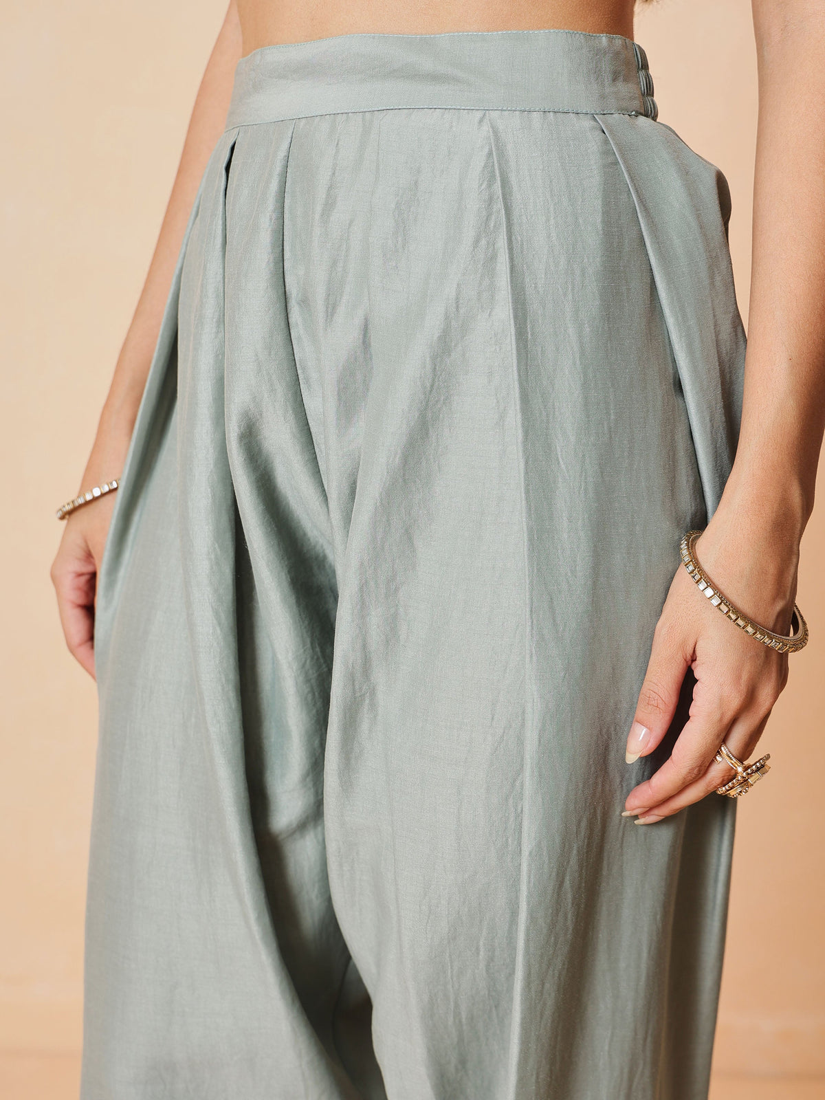 Pista Green Embroidered Short Kurta With Farshi Salwar & Dupatta-Luxe - Shae by SASSAFRAS