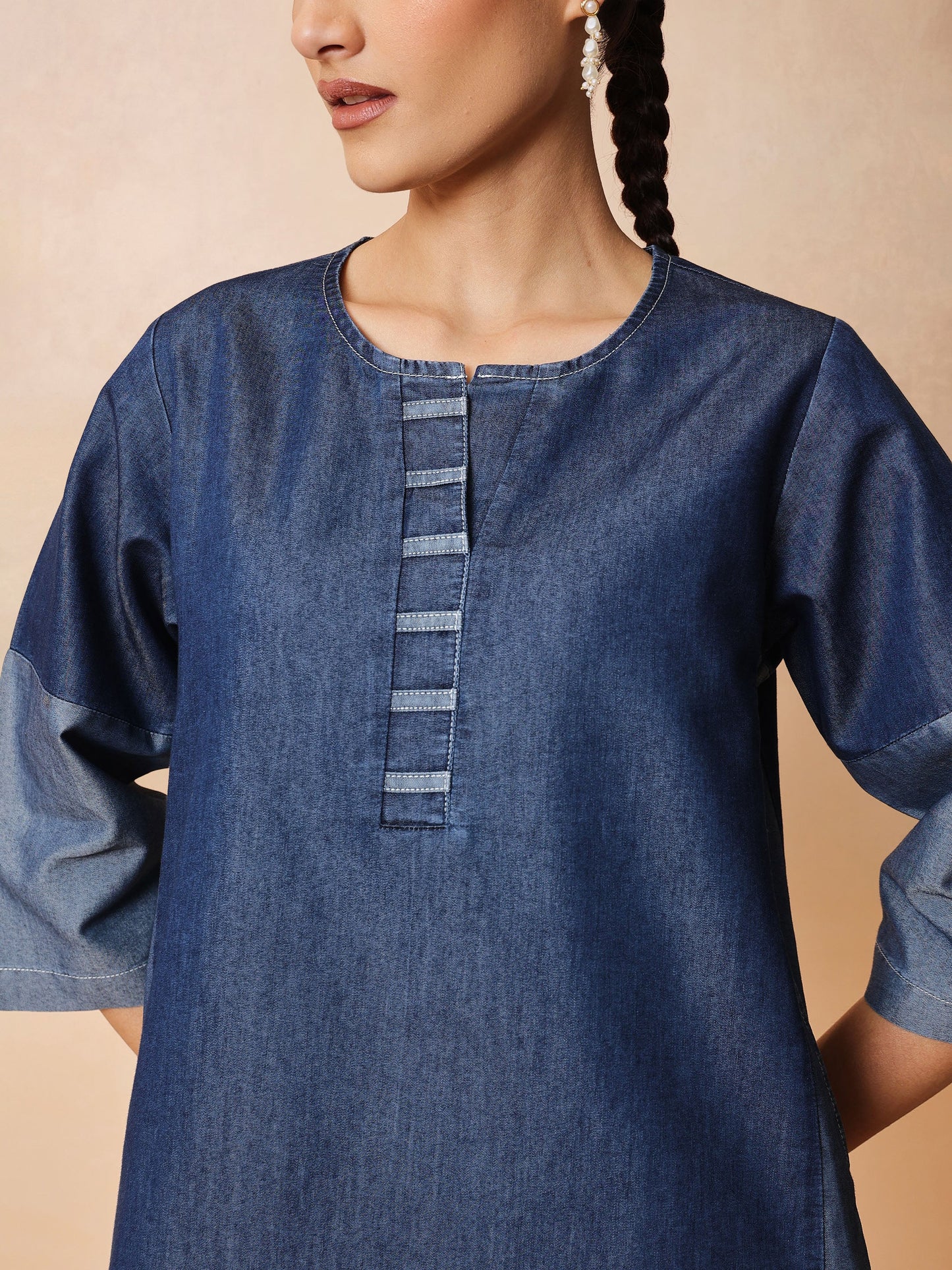 Navy Colour Block Short Kurta With Farshi Salwar-Shae by SASSAFRAS