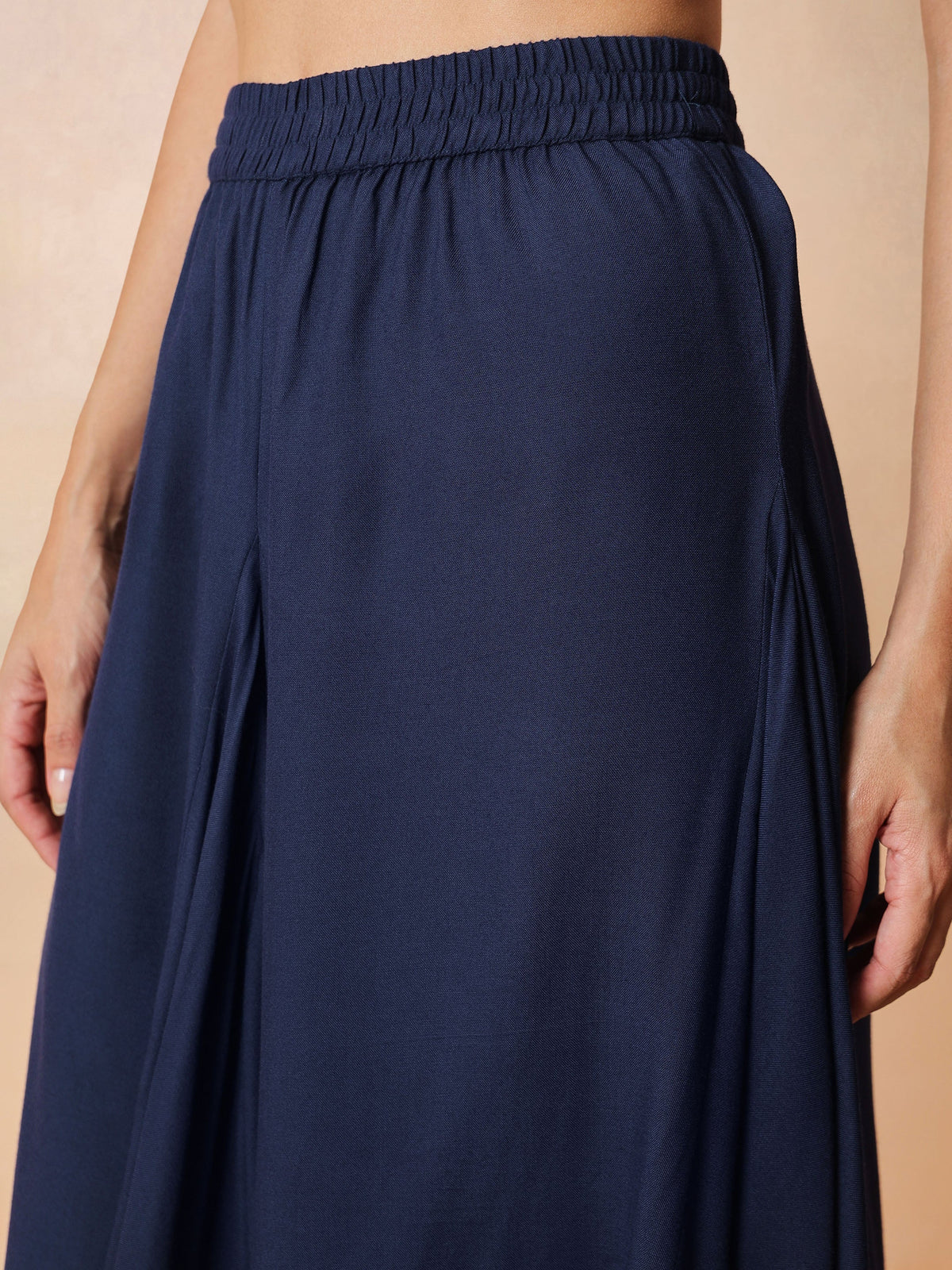 Navy Embroidered Peplum Top With Dhoti Skirt-Shae by SASSAFRAS