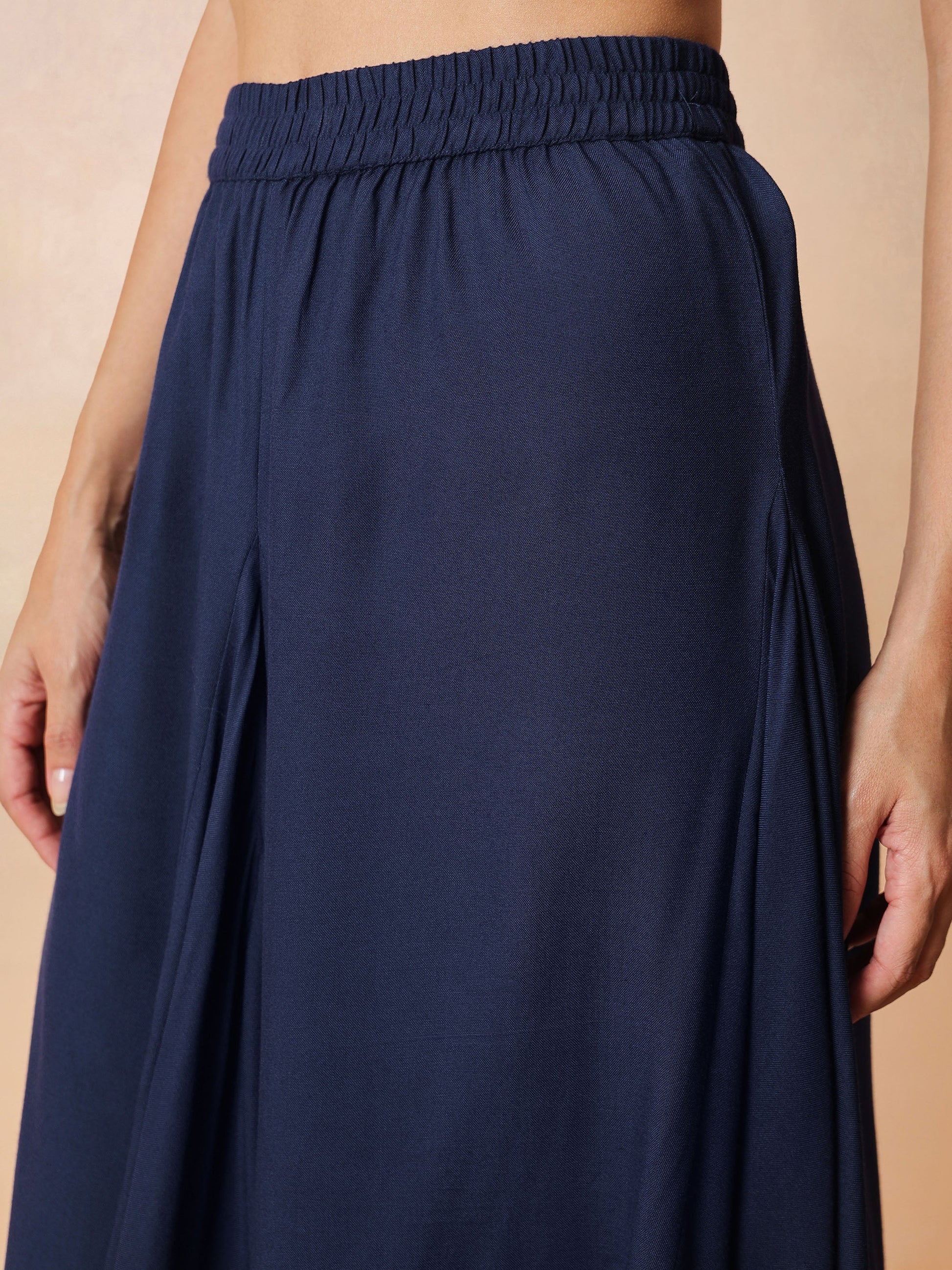 Navy Embroidered Peplum Top With Dhoti Skirt-Shae by SASSAFRAS