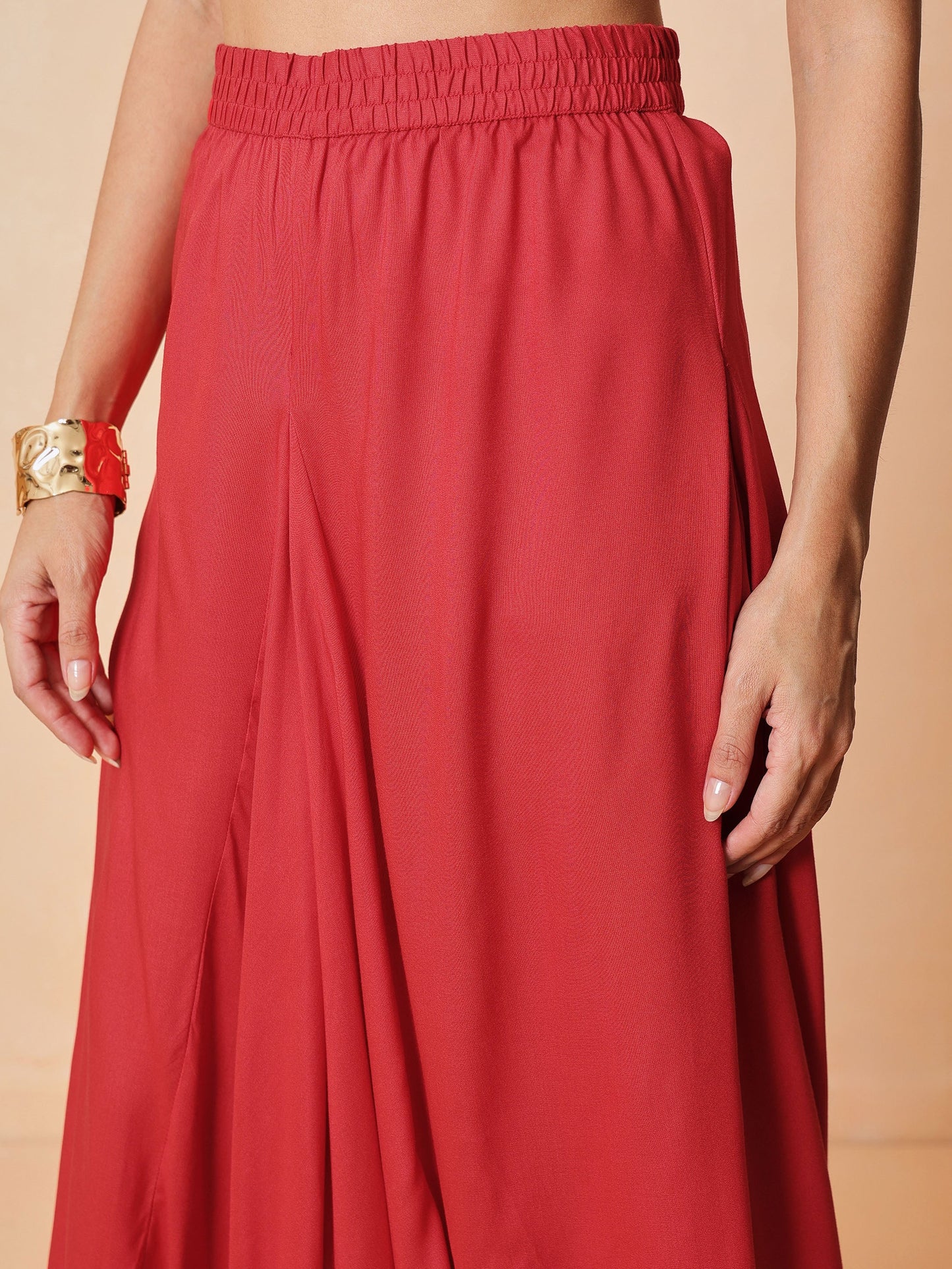 Red Embroidered Peplum Top With Dhoti Skirt-Shae by SASSAFRAS