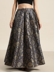 Navy Jacquard Floral Anarkali Skirt