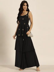 بلوزة ليفا سوداء مطرزة بخيوط الزري