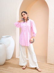 Women Pink Floral Pin Tuck Detail Shirt