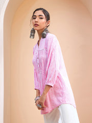 Women Pink Floral Pin Tuck Detail Shirt