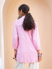 Women Pink Floral Pin Tuck Detail Shirt