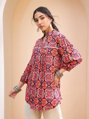 Women Maroon Floral Pin Tuck Detail Shirt
