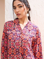Women Maroon Floral Pin Tuck Detail Shirt