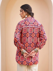 Women Maroon Floral Pin Tuck Detail Shirt