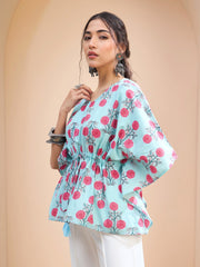 Women Blue Floral Kaftan Kurti