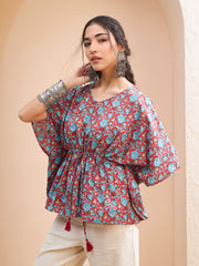 Women Red Floral Kaftan Kurti