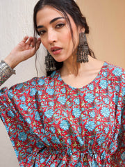 Women Red Floral Kaftan Kurti