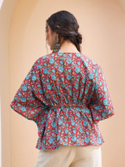 Women Red Floral Kaftan Kurti