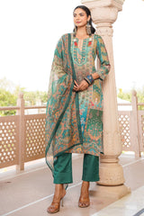 green rayon blend ethnic motifs printed straight kurta trouser with dupatta 