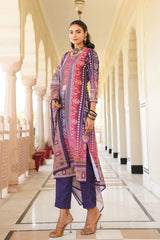 purple rayon blend ethnic motifs printed straight kurta trouser with dupatta 
